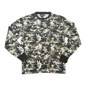 Polo Ralph Lauren Camouflage Thermal Long‎ Sleeve Shirt Red Pony Logo Men L